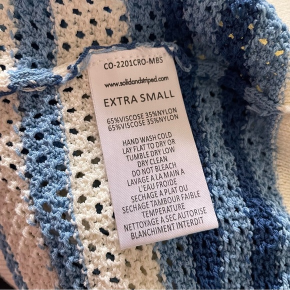 Solid & Striped Marina Blue Stripe Open Weave Knit The Tobi Crewneck Sweater XS - Picture 10 of 11